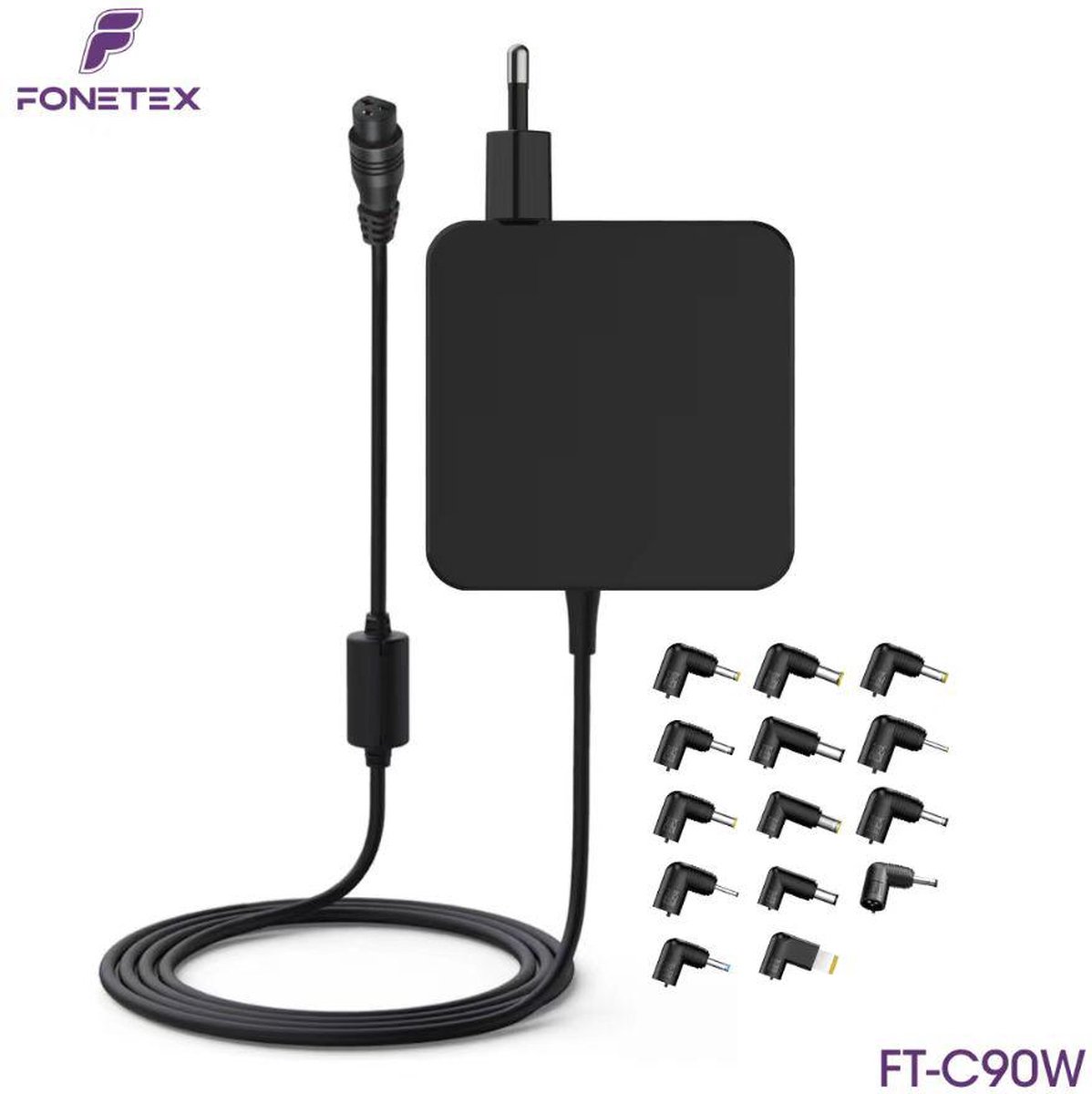 FoneTex Universal Laptop Adapter - 14 Tips - Plug & Play - 90W