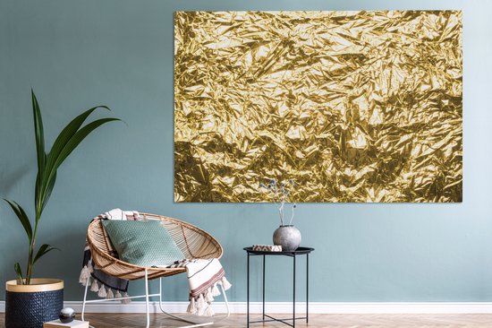 Canvas schilderij 150x100 cm - Wanddecoratie Gouden folie met een gerimpelde textuur - Muurdecoratie woonkamer - Slaapkamer decoratie - Kamer accessoires - Schilderijen