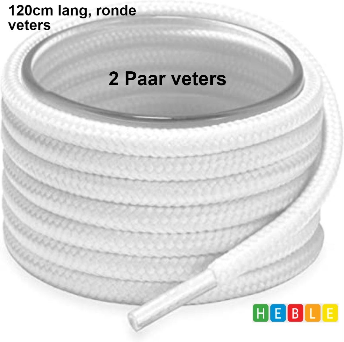*** 2 Paar Ronde, witte Schoenveters - 120 cm Lengte - 4 mm Dikte - van Heble® ***