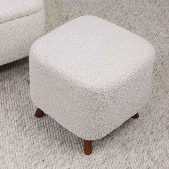 Nolon Pouf Julia Beige - Bouclé - Carré - Sur Pieds - Repose-pieds