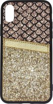 Kaarthouder glitter goude case geschikt voor Apple iPhone X / Xs + glazen screen protector