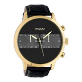 OOZOO Timepieces - Gouden horloge met zwarte leren band - C10516 - Ø50