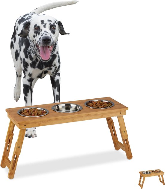 relaxdays voerbak hond met standaard - hondenvoerbak - met 3 eetbakken -  set - voederbak L | bol.com