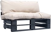 Tuinbank pallet met zandkleurige kussens FSC grenenhout