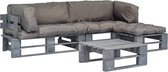 4-delige Loungeset pallet met grijze kussens FSC hout