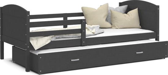 1 persoonsbed + logeerbed 190x80 cm - grijs - met bedhekken - zonder  matrassen | bol.com