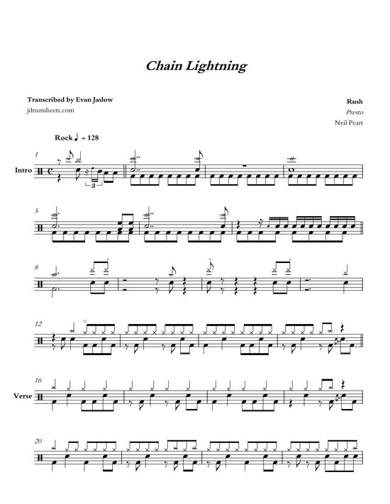 Rush Chain Lightning Drum Sheet Music (ebook), Evan Jaslow
