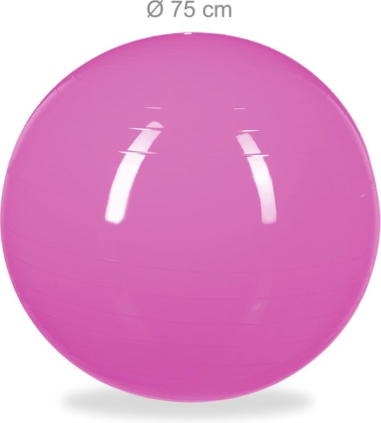 Relaxdays fitnessbal 75 cm - met pompje - gymbal - zitbal - yogabal - pilatesbal - PVC - roze