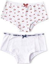Little Label - hipster 2-pack - cherries & white - maat: 158/164 - bio-katoen