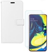 Samsung Galaxy A80 Portemonnee hoesje Wit met 2 stuks Glas Screen protector