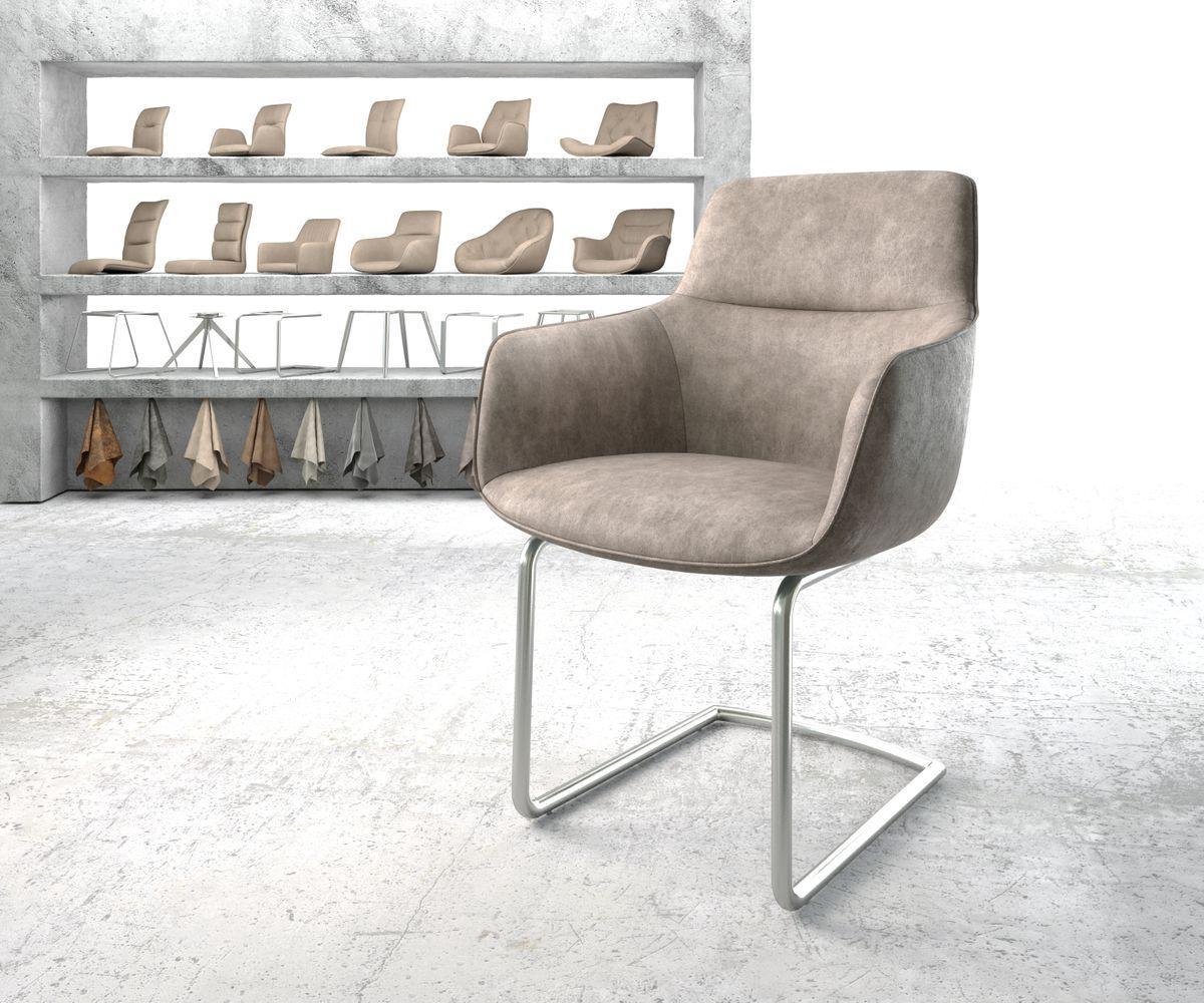 Sledestoel Pejo-Flex sledemodel rond roestvrij staal microvelours taupe vintage pocketveer kern