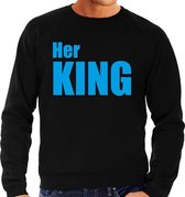 Her king sweater / trui zwart met blauwe letters voor heren L