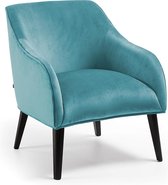 Kave Home - Fauteuil Bobly fluweel turquoise poten met wengé afwerking