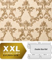 Barok behang EDEM 9085-22 vliesbehang hardvinyl warmdruk in reliëf gestempeld met 3D bloemmotief glanzend crème grijsbeige parelmoer-goud 10,65 m2