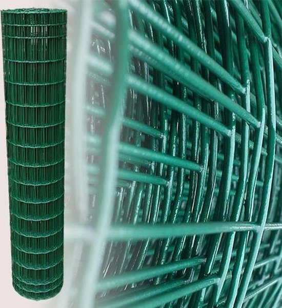 Tuingaas Rol 25m 150cm hoog - 100x50mm 2.1mm draaddikte - groen geplastificeerd