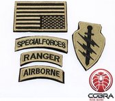 Set militaire patch embleemen Special Forces Ranger Airborn met vlag USA Goud met klittenband
