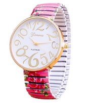 Hidzo Horloge Geneva - Elastische Band - ø 37 mm - Roze - PLastic - In Horlogedoosje