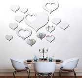 Zelfklevende 3D Harten Spiegel Stickers - Wand Decoratie Love Hearts - Spiegelende Tegelstickers Muurstickers - 3D Spiegelstickers - Zilver Kleurig