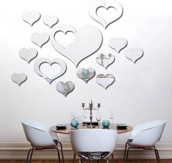 Zelfklevende 3D Harten Spiegel Stickers - Wand Decoratie Love Hearts -  Spiegelende... | bol.com