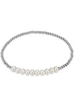 Adriana Gummi zilverarmband 925 rhod. 10 Zoetwater Wit 5-6mm Romantica A126