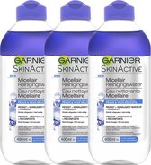 Garnier SkinActive - Micellair Reinigingswater Delicate Huid en Ogen - Verzachtend en Reinigend Micellair Water - 3 x 400ml - Voordeelverpakking