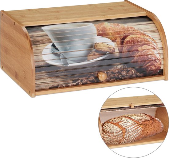 boîte à pain relaxdays avec couvercle coulissant - boîte à pain bambou - boîte à pain