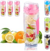 Relaxdays 4 x waterfles met fruit filter - drinkbus met infuser - BPA-vrij – roze