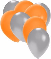 30x ballonnen - 27 cm - zilver / oranje versiering