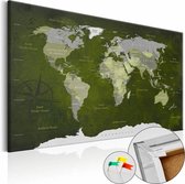 Afbeelding op kurk - Malachieten Wereld, Wereldkaart, Groen/Grijs, 1luik