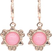 Dielay - Oorbellen Bedel met Roze Steen - Oorhangers - 3x1,5 cm - Roségoudkleurig