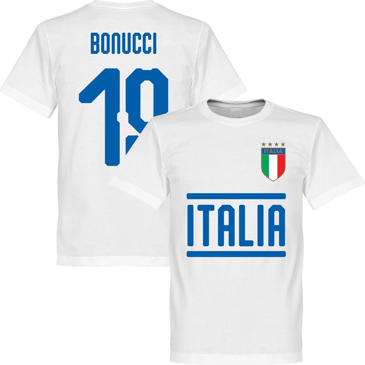 Italië Bonucci 19 Team T-Shirt - Wit - XXXL