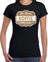 Cadeau t-shirt voor de beste koffie voor dames - zwart met bruin - koffie - koffiezaak barista shirt / bedrijfskleding M