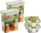 4x Récipients de stockage / aliments 0,25 et 2 litres plastique transparent / vert / plastique - Kiev - Récipient alimentaire hermétique / hermétique - Mealprep - Sauver les repas