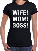 Wife Mom Boss fun tekst t-shirt zwart voor dames M