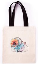 BiggDesign natuur canvas draagtas | Motief op het thema van fietsen | 41 cm | Comfortabel gebruik | Kunstenaar ontwerp | Opvouwbaar | Wasbaar | Creme kleur