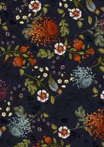 Cadeaupapier inpakpapier Bloemen en vogels Blauw- Breedte 30 cm - 200m lang