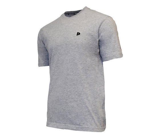 Lichtgrijs T-shirt van Donnay met zwart logo, op witte achtergrond.