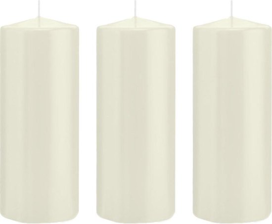 3x Ivoorwitte cilinderkaarsen/stompkaarsen 8 x 20 cm 119 branduren - Geurloze kaarsen - Woondecoraties
