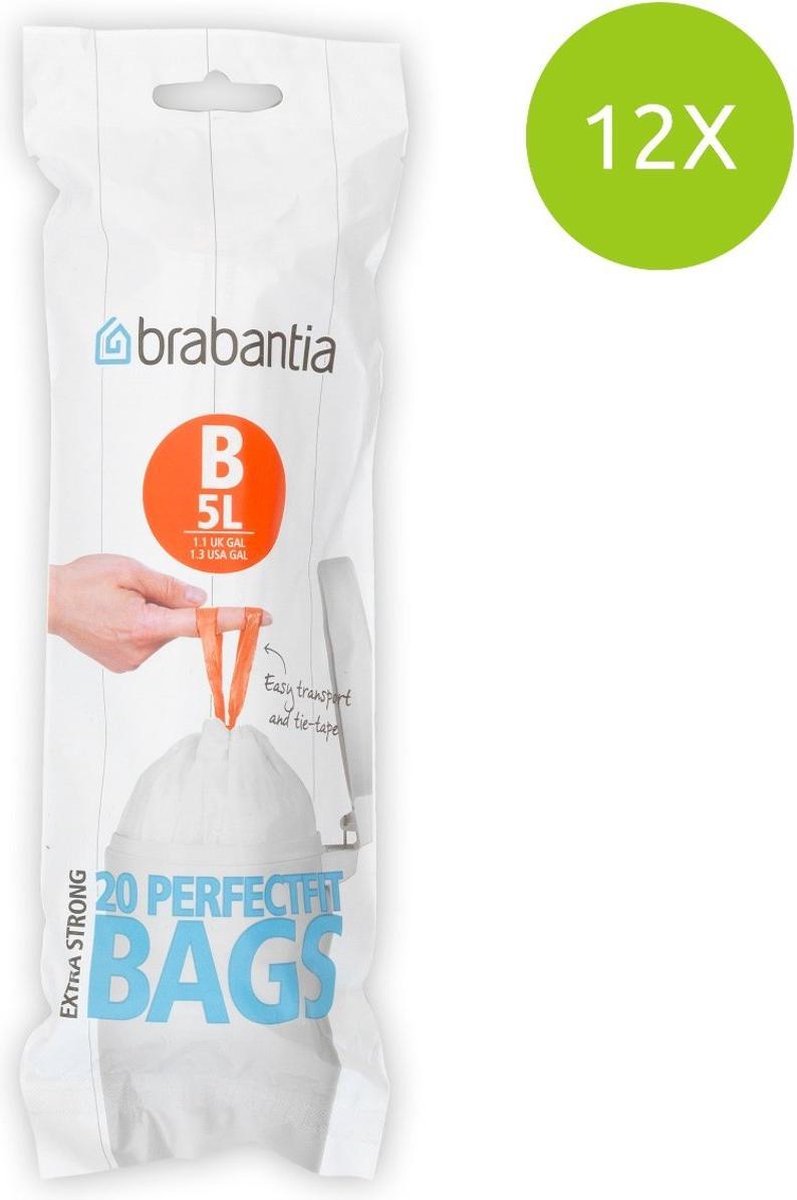 Brabantia Perfect Fit Afvalzakken - 5 l - Code B - set van 12 rollen x 20 stuks