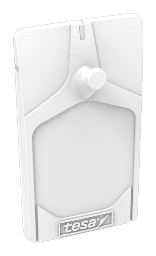 Clou adhésif tesa blanc sur fond blanc.