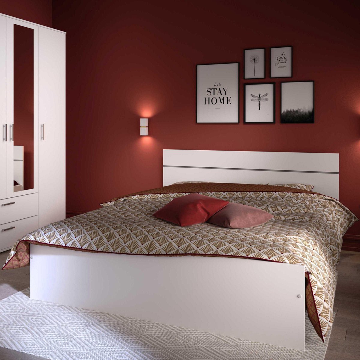 Bed Sole Mio 140x190 - Wit - Parisot - Tweepersoons Bedkader - Wit - Spaanplaat Tweepersoons Normaal Bed