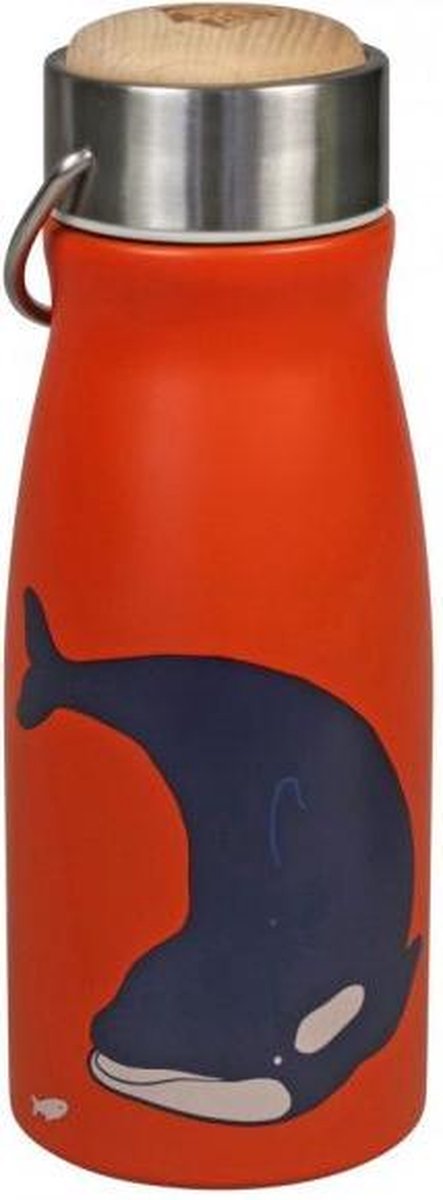 THE ZOO COLLECTION - flask, thermosfles, roestvrij staal, dop bevat plastic / FSC-hout, orca, mat, 300 ml