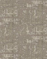 Textiel look behang Profhome DE120095-DI vliesbehang hardvinyl warmdruk in reliëf gestempeld in textiel look glanzend olijf beigegrijs 5,33 m2