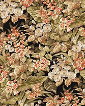 Bloemen behang Profhome BA220023-DI vliesbehang hardvinyl warmdruk in reliëf gestempeld met bloemen patroon mat groen geel-olijfgroen bruingroen rietgroen 5,33 m2