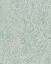 Grafisch behang Profhome VD219169-DI vliesbehang hardvinyl warmdruk in reliëf gestempeld met grafisch patroon en parelmoer effect blauw wit ivoorkleurig 5,33 m2