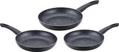 Cenocco CC-2001: Set of 3 Frying Pans with Marble Coating Black