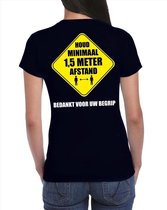 Houd 1,5 meter afstand bedankt shirt zwart voor dames XL