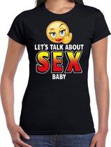 Funny emoticon t-shirt Lets talk about sex baby zwart voor dames - Fun / cadeau shirt M