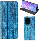 Geschikt voor Samsung Galaxy S20 Ultra Book Wallet Case Blauw Wood