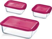3x Glazen voorraad/vershoud bakjes rood - Voedsel bewaar bakjes - Mealprep - Lunchbox
